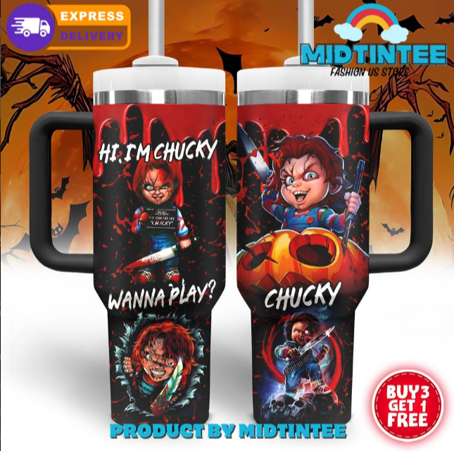 Chucky Halloween Wanna Play 30oz or 40oz Stainless Steel Tumbler With Handle QDH
