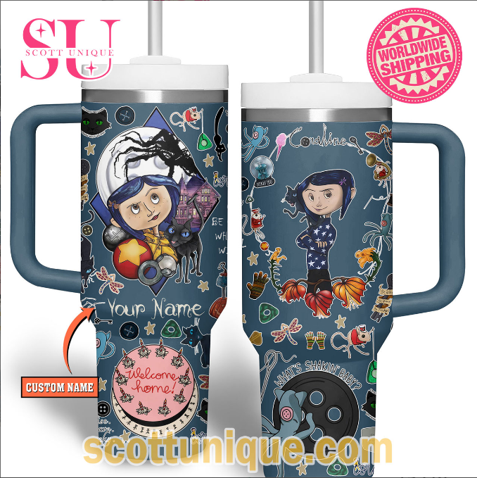 Coraline Movie Horror Halloween Navy 30oz or 40oz Stainless Steel Tumbler With Handle QDH