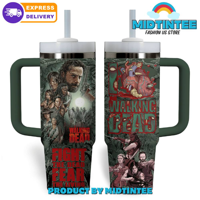 The Walking Dead Fight The Dead Fear The Living 30oz or 40oz Stainless Steel Tumbler With Handle QDH