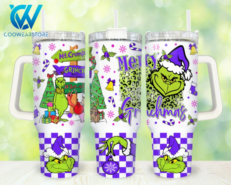 Purple Christmas Merry Christmas Cartoon Christmas 30oz or 40oz Stainless Steel Tumbler With Handle QDH