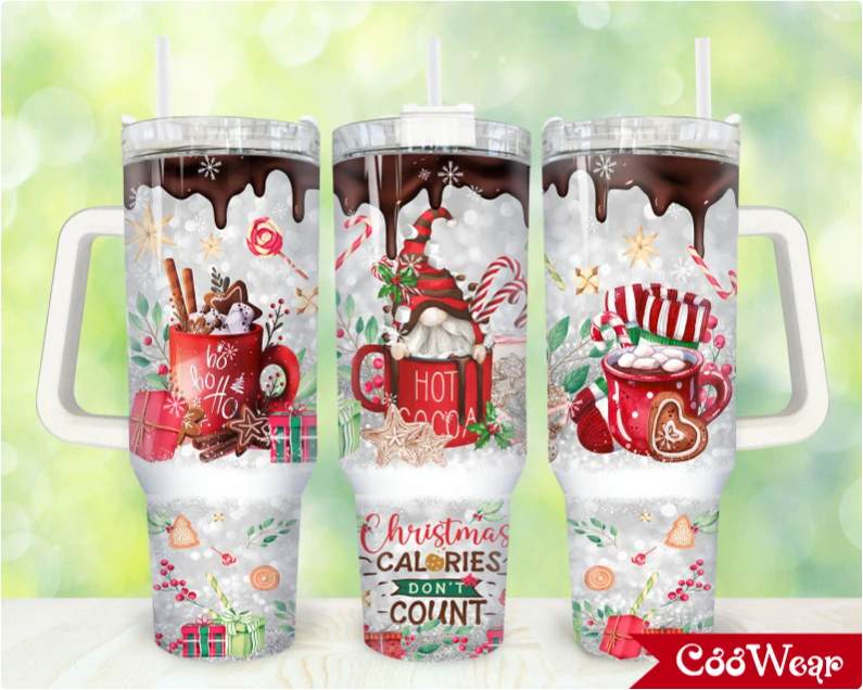Christmas Calories Don't Count Wrap Christmas Gnome 30oz or 40oz Stainless Steel Tumbler With Handle QDH