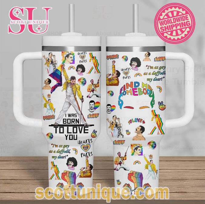 Freddie Mercury Pride Day Stanley White Tumbler 30oz or 40oz Stainless Steel Tumbler With Handle QDH