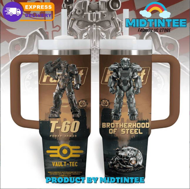 Fallout Vault-Tec Brotherhood Of Steel 30oz or 40oz Stainless Steel Tumbler With Handle QDH