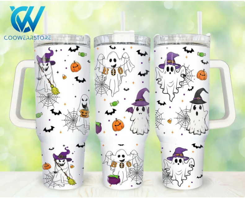 Halloween Ghost Retro Halloween Ghost Horror 30oz or 40oz Stainless Steel Tumbler With Handle QDH