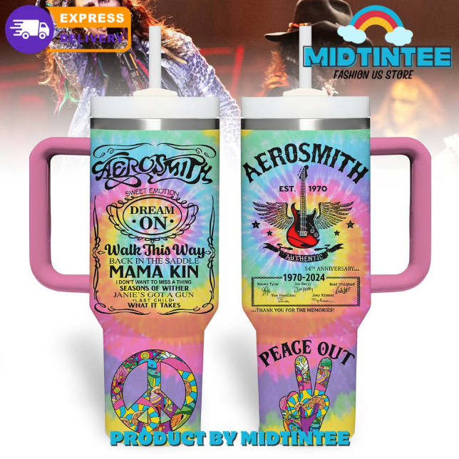 Aerosmith Band Peace Out Colorfull 30oz or 40oz Stainless Steel Tumbler With Handle QDH