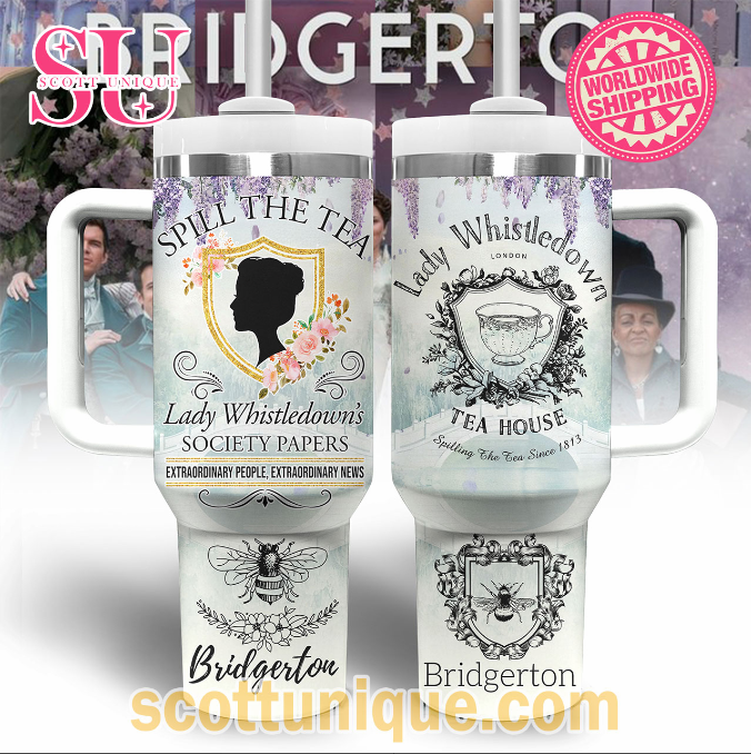 Bridgerton Spill The Tea Lady Whistledown'ss 30oz or 40oz Stainless Steel Tumbler With Handle QDH