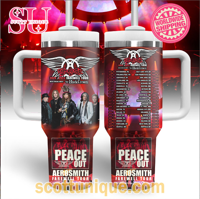 Peace Out Aerosmith Farewell Tour 2024-2025 30oz or 40oz Stainless Steel Tumbler With Handle QDH