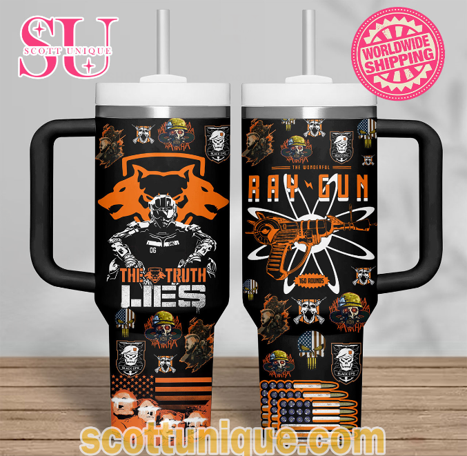 The Truth Lies Call of Duty Ray Gun Black 30oz or 40oz Stainless Steel Tumbler With Handle QDH