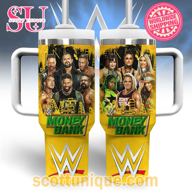 WWE Money In The Bank 2024 Yellow 30oz or 40oz Stainless Steel Tumbler With Handle QDH