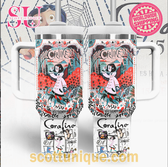 Coraline Artwork Wallpaper 30oz or 40oz Stainless Steel Tumbler With Handle QDH