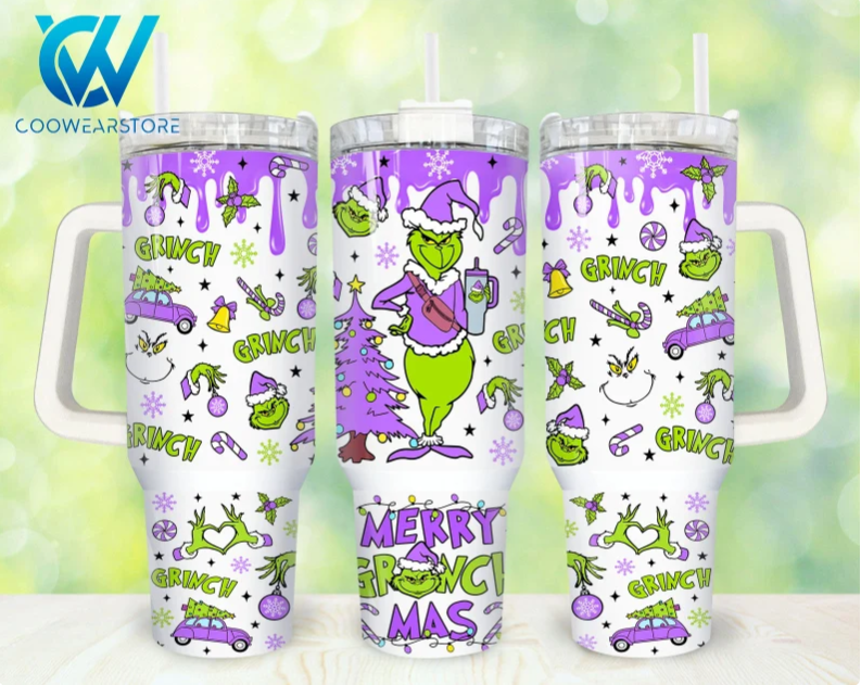 Purple Christmas Merry Christmas Cartoon Christmas 30oz or 40oz Stainless Steel Tumbler With Handle QDH