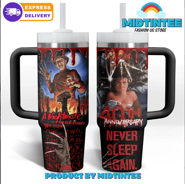 A Nightmare On Elm Street 40th Anniversary 30oz or 40oz Stainless Steel Tumbler With Handle QDH