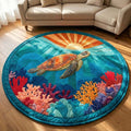 Sea Turtle Round Mat Rug - Non-Slip Washable Round Area Rug for Bedroom & Living Room (Design 13)