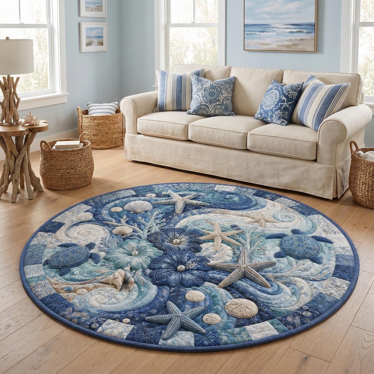 Seashell Haven Round Mat Rug - Nature Design | Serene Home Decor (Design 2)
