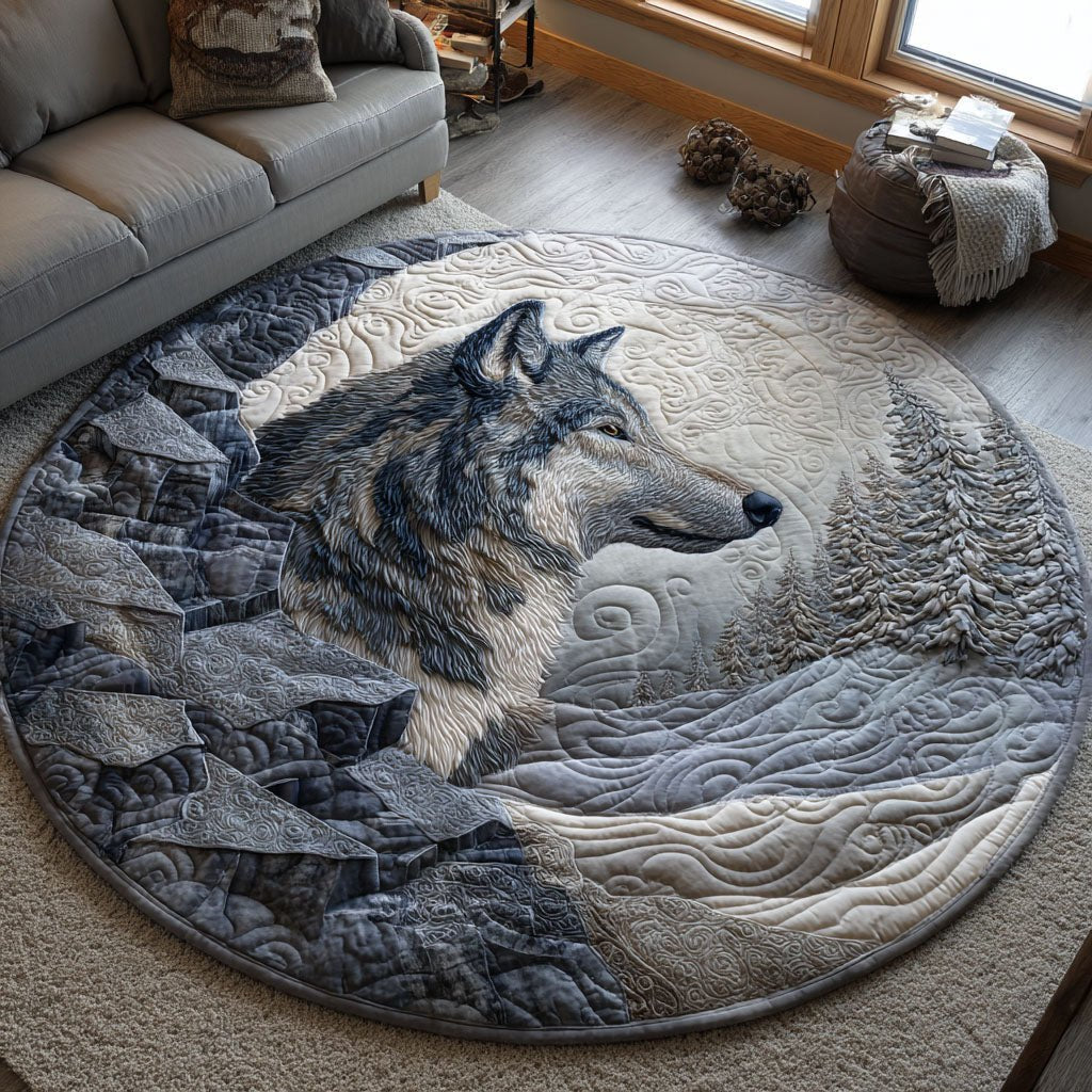 Silent Wolf Round Mat Rug - Nature Design | Serene Home Decor (Design 2)