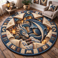 Sleeping Dragon Library Round Mat Rug - Cute Animal Design | Charming Home Decor