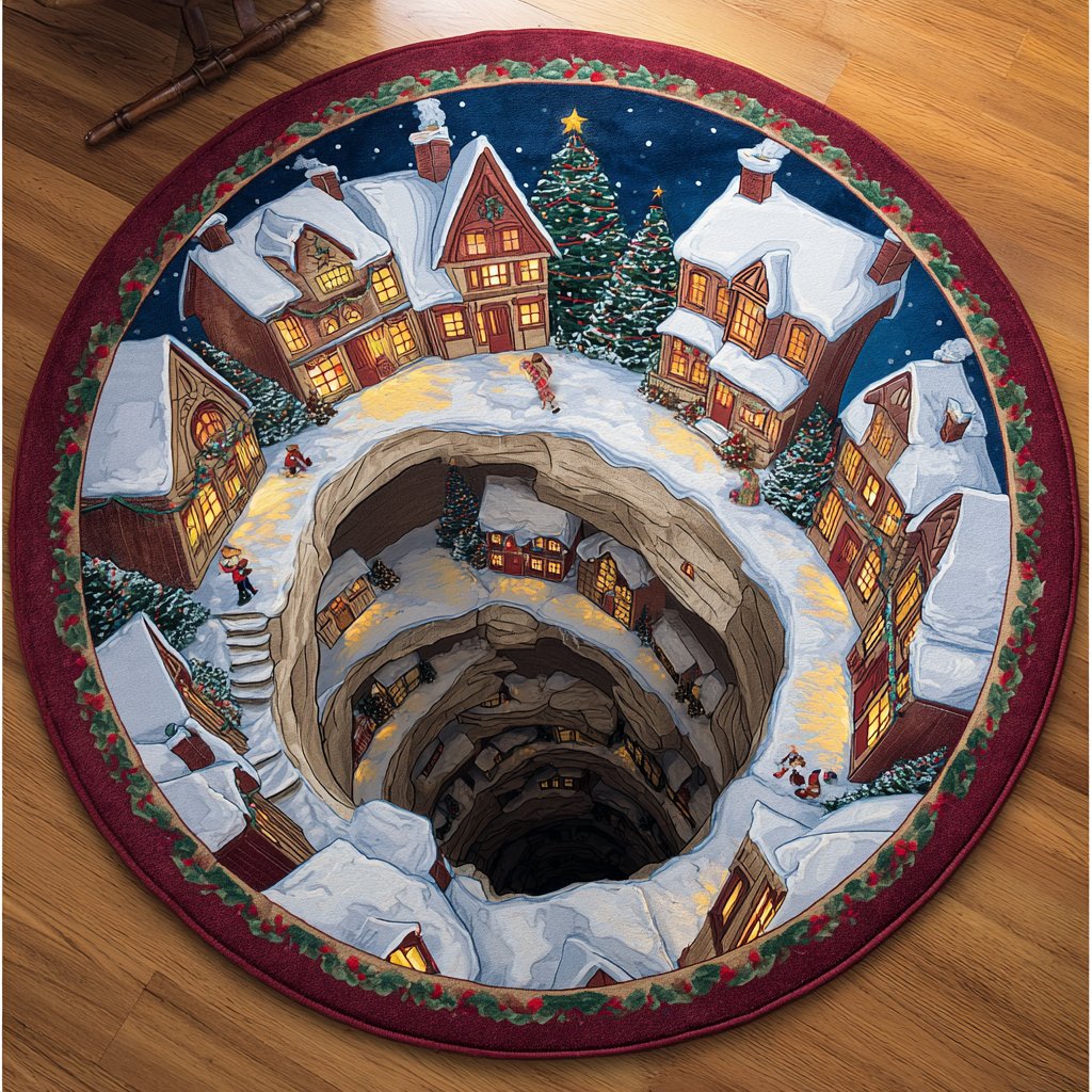 Snow Village Round Mat Rug - Nature Design | Serene Home Decor (Design 6)