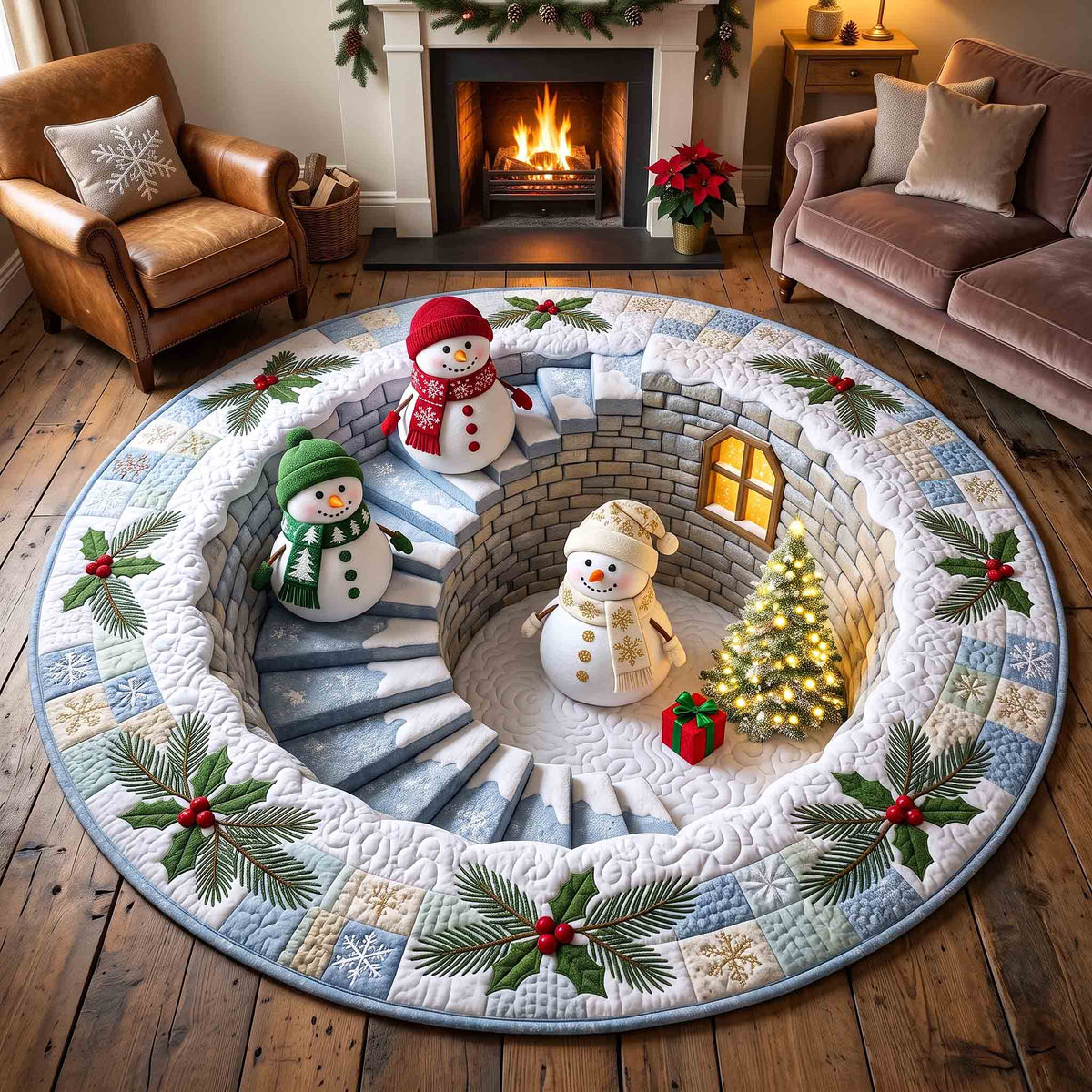 Snowman Wonderland Round Mat Rug - Seasonal Design | Seasonal Round Area Rug