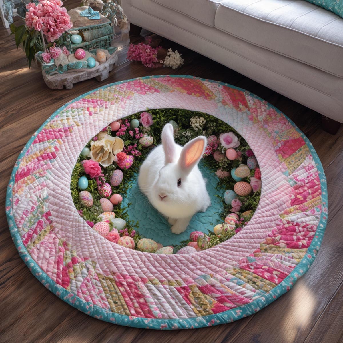 Spring Bunny Round Mat Rug - Nature Design | Serene Home Decor (Design 3)