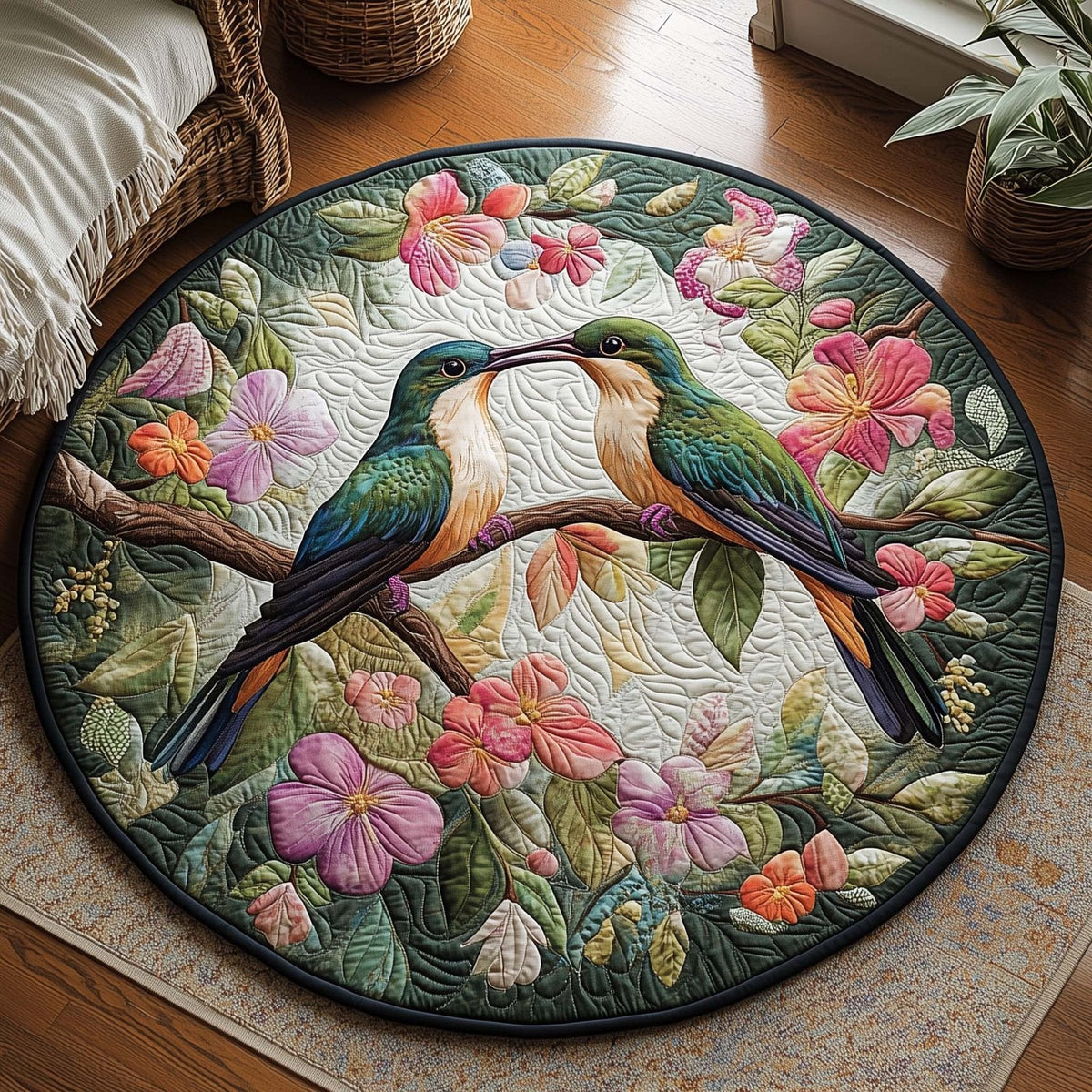 Spring Hummingbird Round Mat Rug - Nature Design | Serene Home Decor (Design 6)