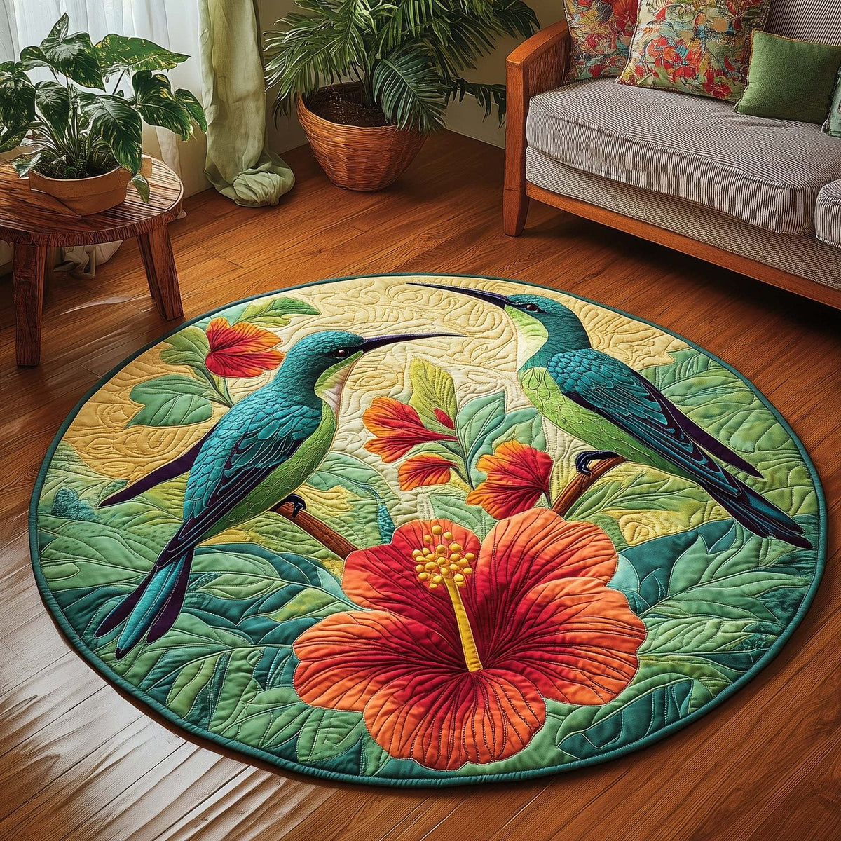 Spring Hummingbird Round Mat Rug - Nature Design | Serene Home Decor (Design 5)