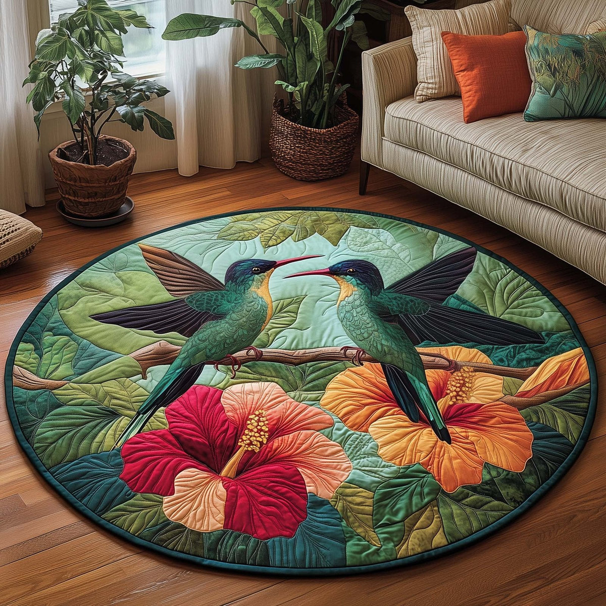Spring Hummingbird Round Mat Rug - Nature Design | Serene Home Decor (Design 3)