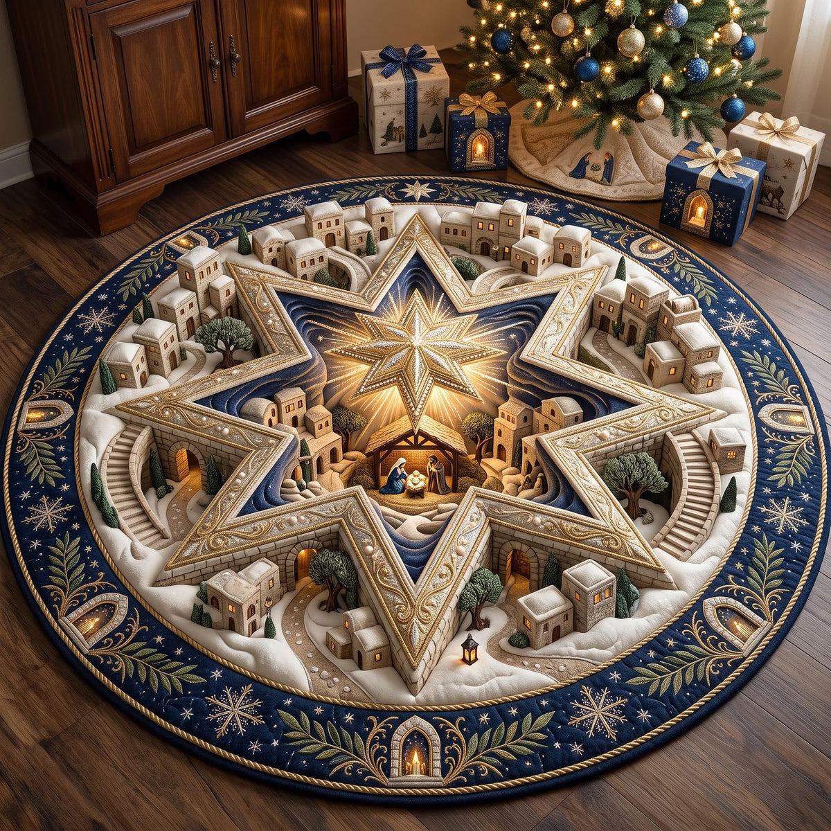 Star Nativity Round Mat Rug - Nature Design | Serene Home Decor
