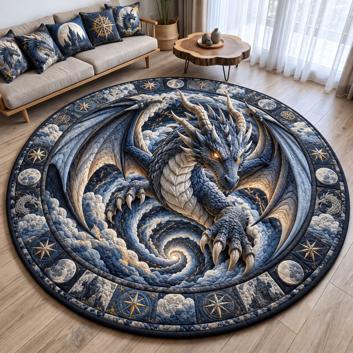 Storm Dragon Round Mat Rug - Cute Animal Design | Charming Home Decor