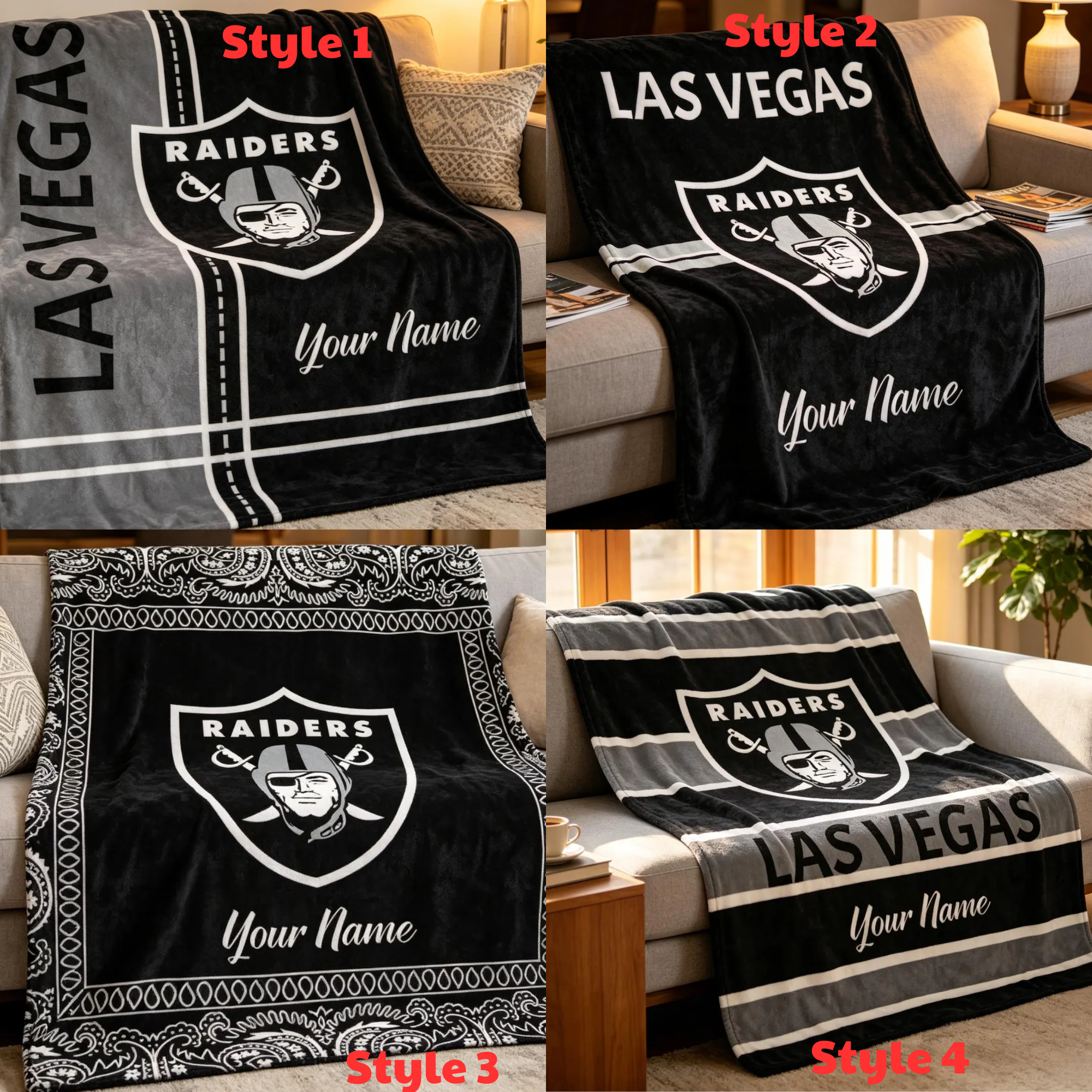 Personalized Las Vegas Rai.ders Blanket Soft Throw, Custom Name N.F.L Football Fan Gift