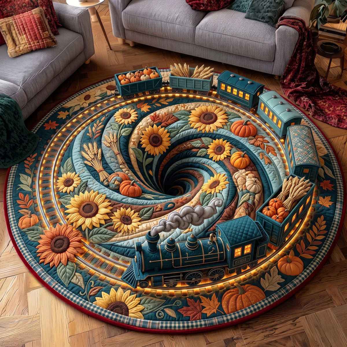 Sunflower Express Round Mat Rug - Nature Design | Serene Home Decor