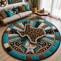 Turquoise Texas Leopard Round Mat Rug - Nature Design | Serene Home Decor