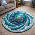 Turtle Drift Round Mat Rug - Non-Slip Washable Round Area Rug for Bedroom & Living Room (Design 3)