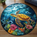 Turtle Haven Round Mat Rug - Non-Slip Washable Round Area Rug for Bedroom & Living Room (Design 4)