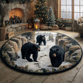 Wild Bear Round Mat Rug - Non-Slip Washable Round Area Rug for Bedroom & Living Room (Design 7)