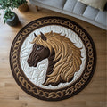 Wild Horse Round Mat Rug - Non-Slip Washable Round Area Rug for Bedroom & Living Room (Design 2)