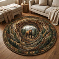 Wilderness Bear Round Mat Rug - Non-Slip Washable Round Area Rug for Bedroom & Living Room (Design 8)