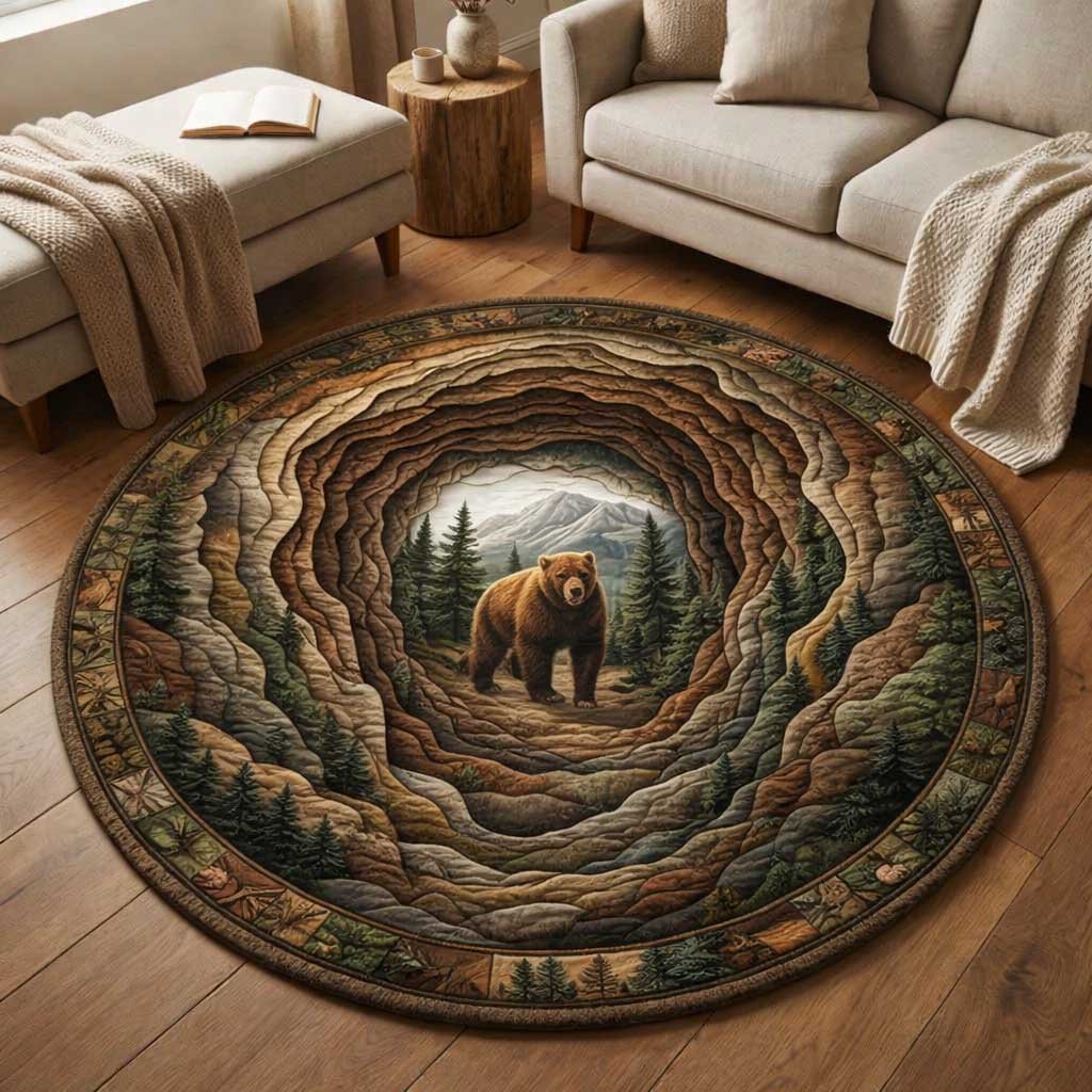 Wilderness Bear Round Mat Rug - Non-Slip Washable Round Area Rug for Bedroom & Living Room (Design 8)