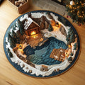 Winter Cabin Round Mat Rug - Nature Design | Serene Home Decor (Design 3)
