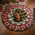 Winter Reindeer Christmas Round Mat Rug - Non-Slip Washable Round Area Rug for Bedroom & Living Room (Design 4)