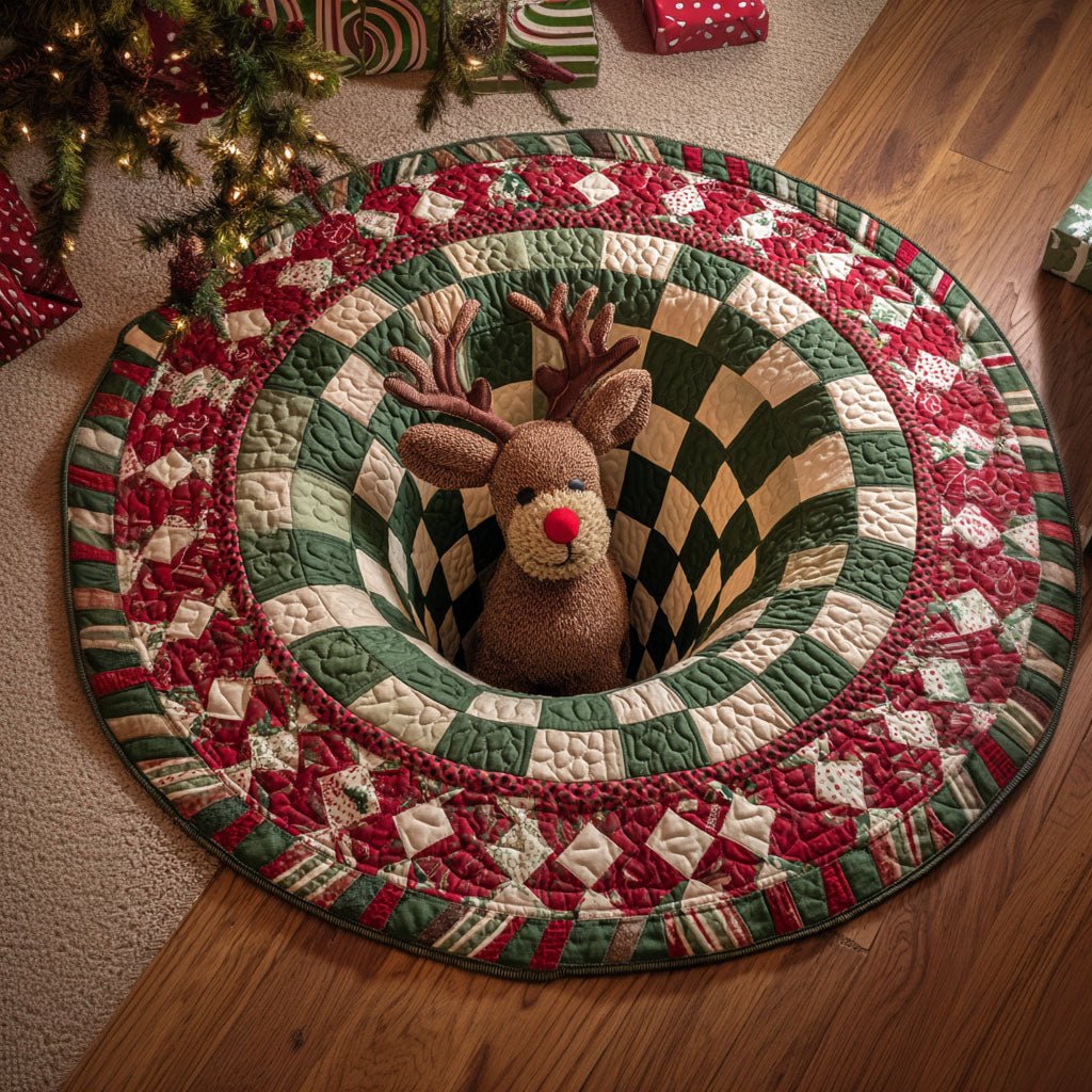 Winter Reindeer Christmas Round Mat Rug - Non-Slip Washable Round Area Rug for Bedroom & Living Room (Design 4)