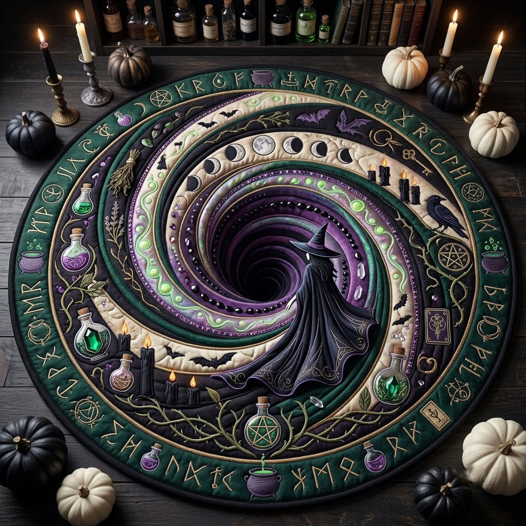 Witch Cauldron Vortex Round Mat Rug - Seasonal Design | Festive Home Decor