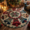 Yuletide Bells Christmas Round Mat Rug - Non-Slip Washable Round Area Rug for Bedroom & Living Room