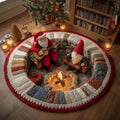 Yuletide Fireside Christmas Round Mat Rug - Non-Slip Washable Round Area Rug for Bedroom & Living Room (Design 7)