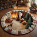 Yuletide Fireside Christmas Round Mat Rug - Non-Slip Washable Round Area Rug for Bedroom & Living Room (Design 8)