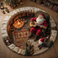 Yuletide Fireside Christmas Round Mat Rug - Non-Slip Washable Round Area Rug for Bedroom & Living Room (Design 4)