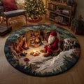 Yuletide Fireside Christmas Round Mat Rug - Non-Slip Washable Round Area Rug for Bedroom & Living Room (Design 3)