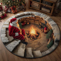 Yuletide Fireside Christmas Round Mat Rug - Non-Slip Washable Round Area Rug for Bedroom & Living Room (Design 13)