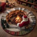 Yuletide Fireside Christmas Round Mat Rug - Non-Slip Washable Round Area Rug for Bedroom & Living Room (Design 10)
