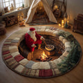 Yuletide Fireside Christmas Round Mat Rug - Non-Slip Washable Round Area Rug for Bedroom & Living Room (Design 9)