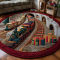 Yuletide Railway Christmas Round Mat Rug - Non-Slip Washable Round Area Rug for Bedroom & Living Room (Design 6)